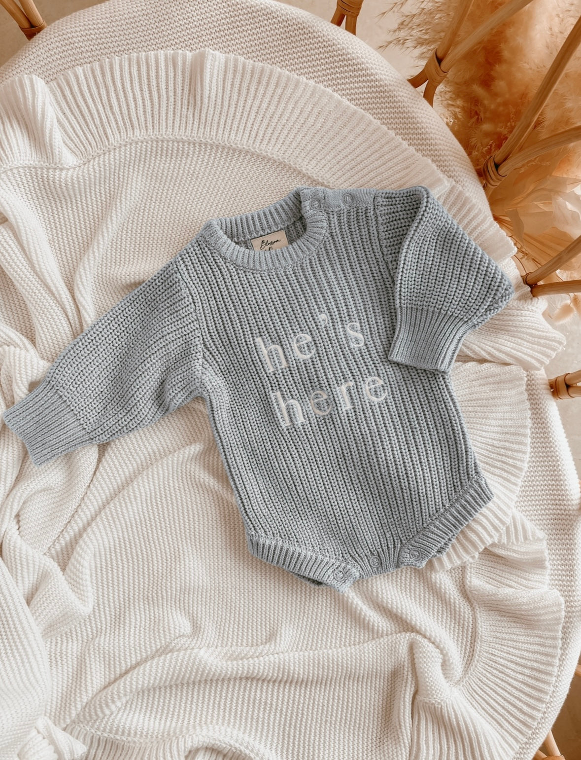 "He's Here" Chunky Knit Romper