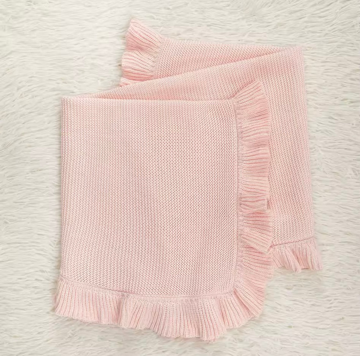 Ruffle Hem Cosy Knit Blanket - Candy Pink