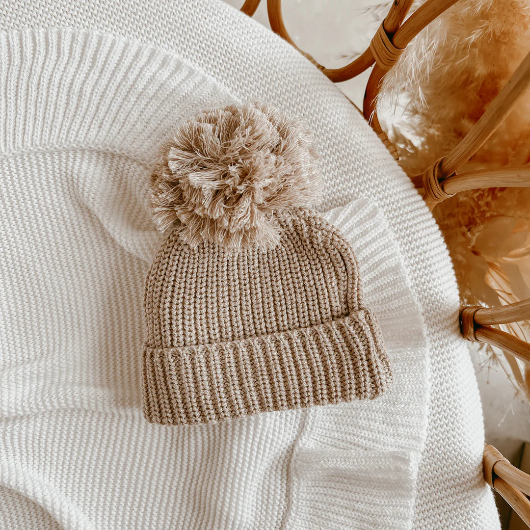 Chunky Knit Pom Beanie - Fawn
