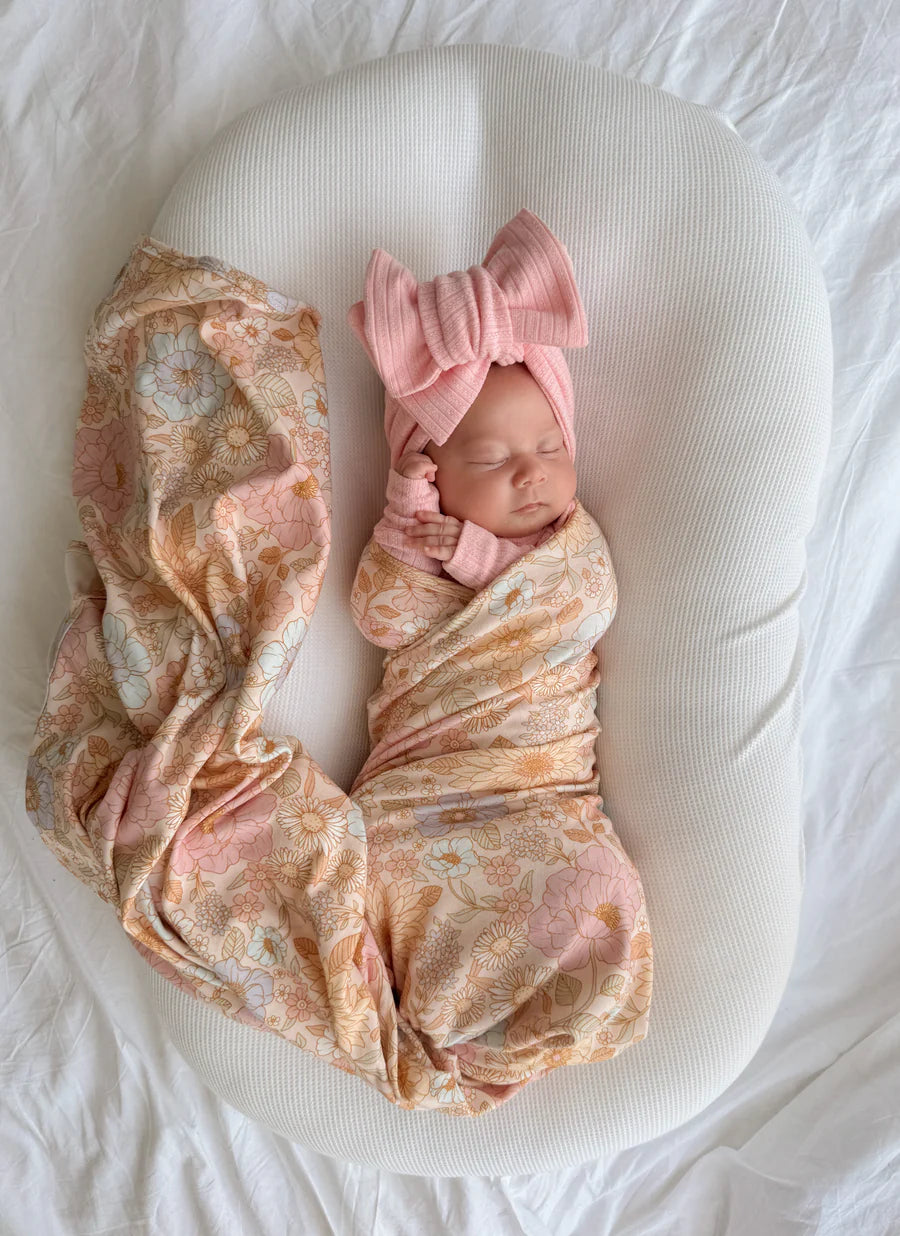 Swaddle Blanket Set - Pastel Bloom (Swaddle Blanket & Bow Headband)