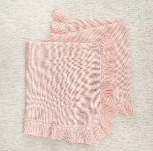 Ruffle Hem Cosy Knit Blanket - Candy Pink
