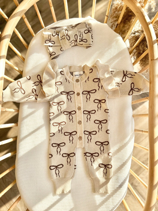 Cocoa Bow Knit Romper