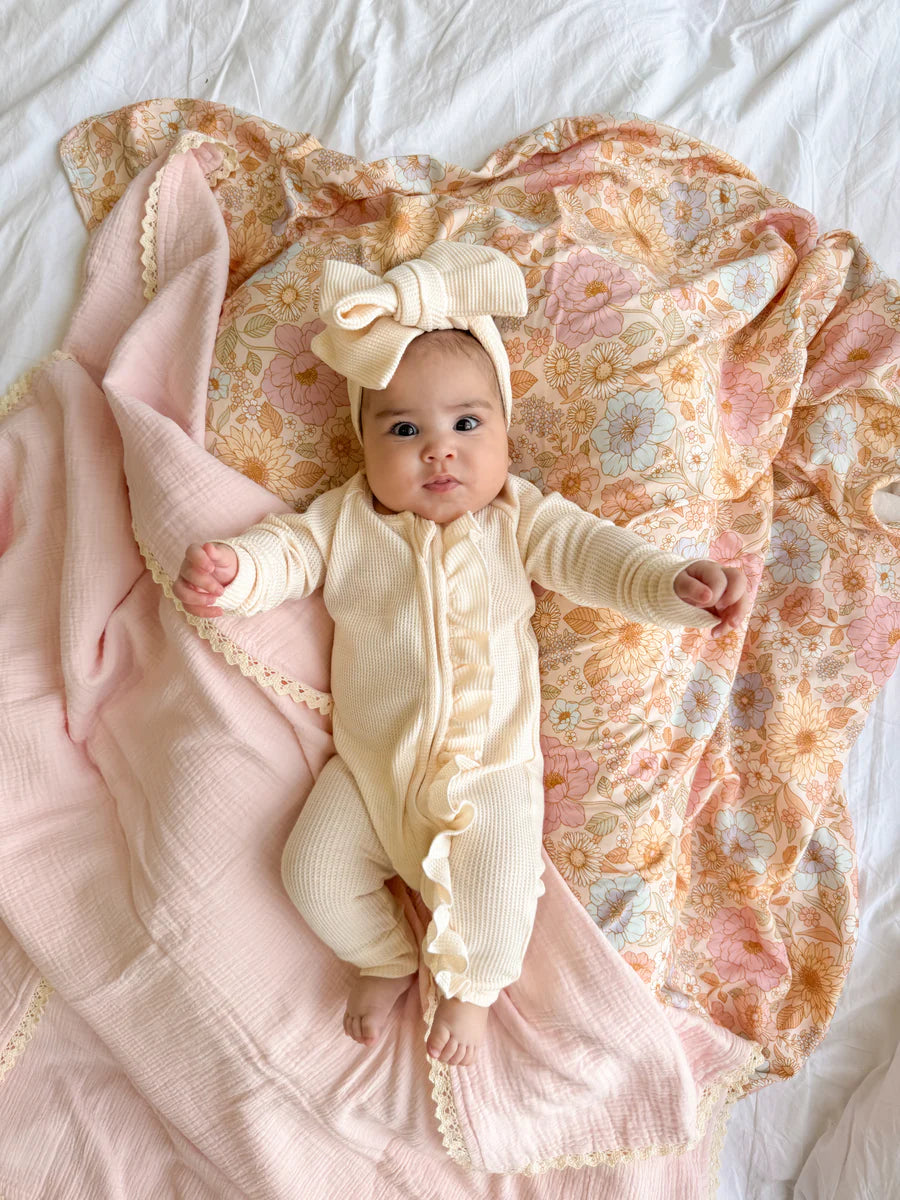 Swaddle Blanket Set - Pastel Bloom (Swaddle Blanket & Bow Headband)