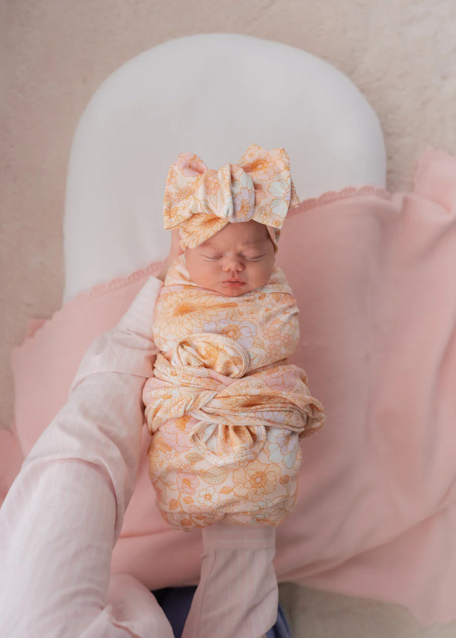 Swaddle Blanket Set - Pastel Bloom (Swaddle Blanket & Bow Headband)