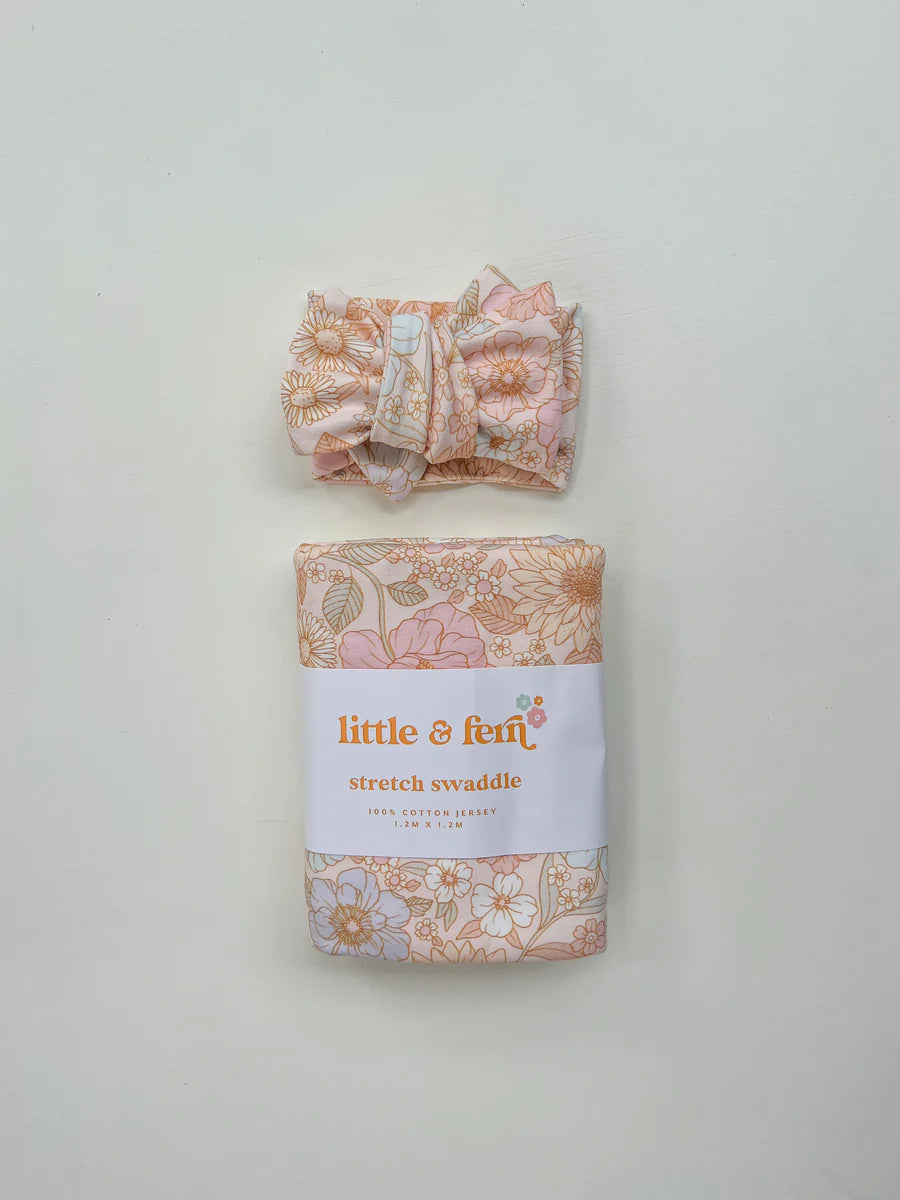 Swaddle Blanket Set - Pastel Bloom (Swaddle Blanket & Bow Headband)