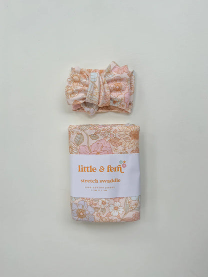 Swaddle Blanket Set - Pastel Bloom (Swaddle Blanket & Bow Headband)